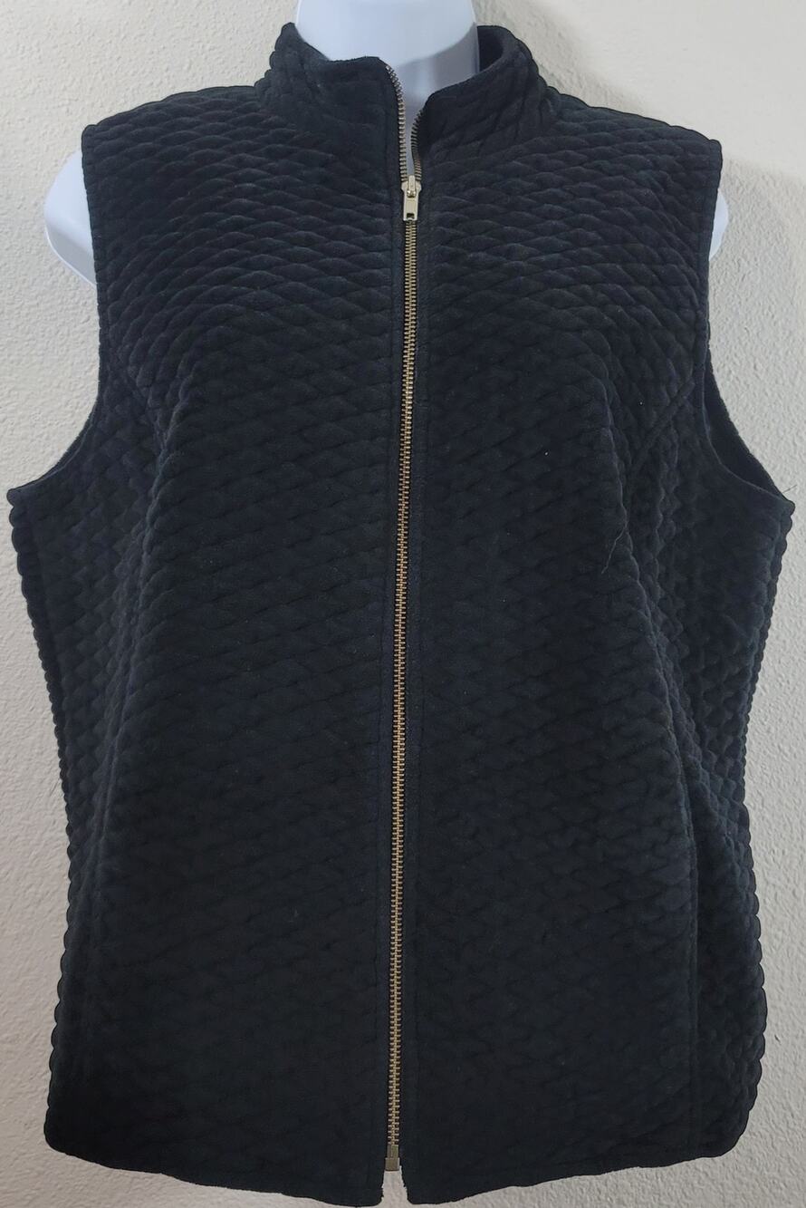 David Brooks Black Quilted Velvet Full Zip Vest large Soft Lined Sleeveless